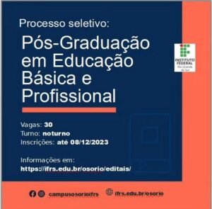 Pós-graduação em Educação Básica e Profissional oferece 30 vagas para ingresso em 2024