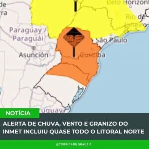 ALERTA DE CHUVA, VENTO E GRANIZO DO INMET INCLUÍ QUASE TODO LITORAL NORTE GAÚCHO