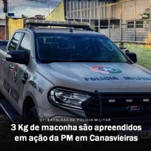 Polícia Militar de Florianópolis realizaram a apreensão de 3 kg de maconha