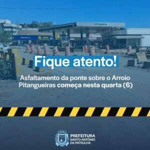 Começa, nesta quarta (6), o asfaltamento da ponte sobre o Arroio Pitangueiras, em SAP
