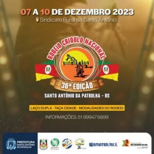 O 36º Rodeio Crioulo Nacional acontece de 7 a 10 de dezembro, na localidade de Barro Vermelho, em SAP