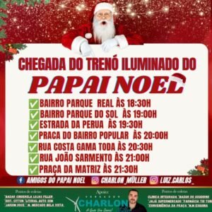 INTINERÁRIO DO TRENÓ ILUMINADO DO PAPAI NOEL  HOJE 14/12, EM OSÓRIO