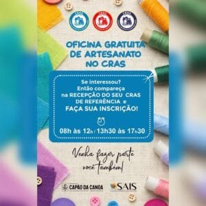 INSCRIÇÕES ABERTAS PARA OFICINA DE ARTESANATO GRATUITA NOS CRAS 🧶🪡