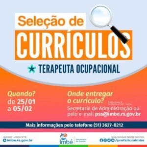 PREFEITURA DE IMBÉ ABRE SELEÇÃO DE CURRÍCULOS PARA TERAPEUTA OCUPACIONAL