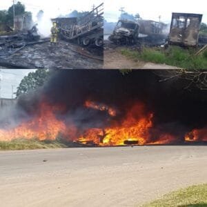 Acidente entre dois caminhões na RS 030, em Glorinha