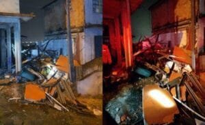 Explosão de gás faz casa desabar em SC