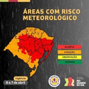 DEFESA CIVIL EMITE ALERTA DE RISCO DE TEMPORAL NO RS
