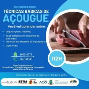PREFEITURA DE OSÓRIO OFERECE CURSO GRATUITO DE TÉCNICAS BÁSICAS DE AÇOUGUE