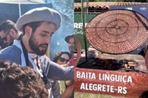 Matteus, do BBB 24, é recebido com a maior linguiça do mundo em Alegrete; veja vídeo