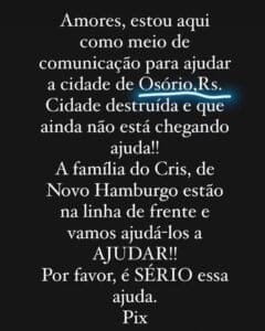 INFLUENCER DIGITAL PEDE DOAÇÕES EM PIX PARA CIDADE DE OSÓRIO, COMO MUNICÍPIO ALAGADO