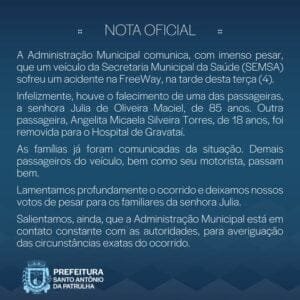 ACIDENTE COM VEÍCULO DA SECRETARIA DA SAÚDE DE SANTO ANTÔNIO DA PATRULHA