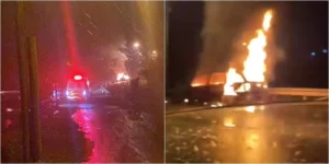 Veículo é consumido por incêndio na BR 101 em Osório