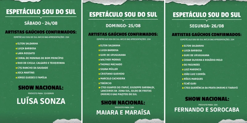 Festival Sou do Sul com Luísa Sonza, Maiara e Maraísa e Fernando Sorocaba na Expointer; confira ingressos e horários 1 Montagem CP 34
