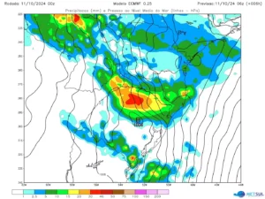 BAIXA PRESSÃO CRUZA O SUL DO BRASIL DE OESTE PARA LESTE COM CHUVA FORTE