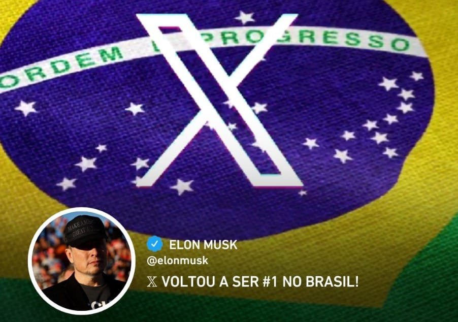 Elon Musk publicou no X (antigo Twitter) que o aplicativo voltou a ser o número um no Brasil