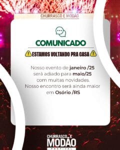 Comunicado Oficial – Festival Churrasco e Modão está de volta à Osório