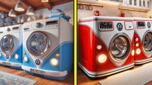 Lavadora e Secadora, estes conjuntos de lavadora e secadora de ônibus Volkswagen farão você voltar aos anos 60