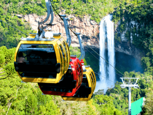 Bondinhos Aéreos em Canela com Vista da CASCATA do Caracol