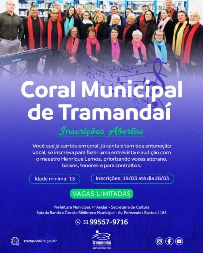 Faça parte do Coral Municipal de Tramandaí! 
