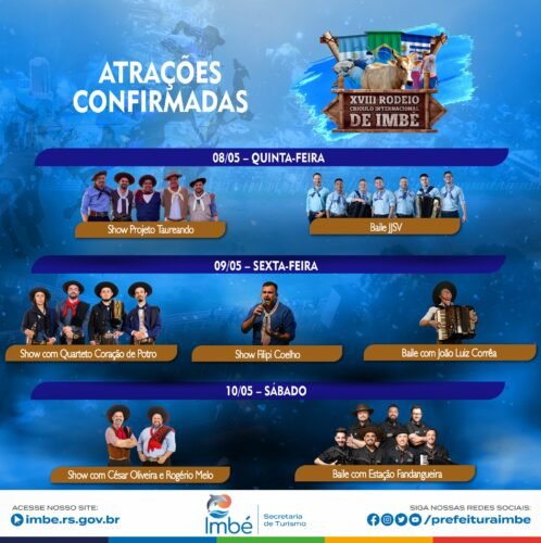 CONFIRA AS ATRAÇÕES MUSICAIS DO XVIII RODEIO CRIOULO INTERNACIONAL DE IMBÉ