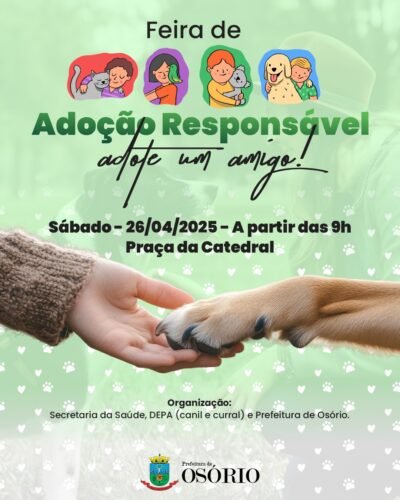 FEIRA DE ADOÇÃO DE ANIMAIS OCORRERÁ NESTE SÁBADO EM OSÓRIO