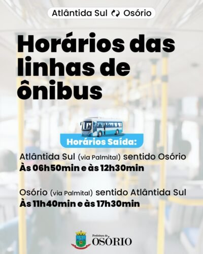 LINHA DE ÔNIBUS ENTRE CENTRO DE OSÓRIO ATÉ MARIÁPOLIS, POR PALMITAL, ENTROU EM OPERAÇÃO NESTA SEGUNDA-FEIRA