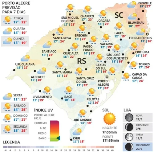 Chuva no RS: Veja quais regiões terão instabilidade nesta Terça-feira