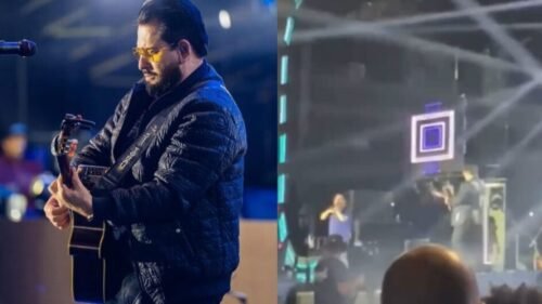 Marrone cai do palco em show e sofre corte no rosto