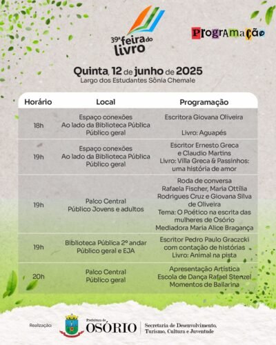 39ª FEIRA DO LIVRO DE OSÓRIO INICIA NO PRÓXIMO SÁBADO COM ATRAÇÕES MUSICAIS, PALESTRAS E SESSÕES DE AUTÓGRAFOS 14 500980027 1131042609064305 5760764858238304804 n 1