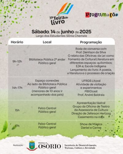 39ª FEIRA DO LIVRO DE OSÓRIO INICIA NO PRÓXIMO SÁBADO COM ATRAÇÕES MUSICAIS, PALESTRAS E SESSÕES DE AUTÓGRAFOS 17 501015158 1131042622397637 21862286324176167 n
