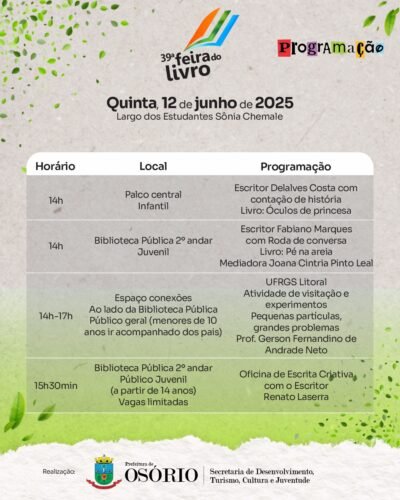 39ª FEIRA DO LIVRO DE OSÓRIO INICIA NO PRÓXIMO SÁBADO COM ATRAÇÕES MUSICAIS, PALESTRAS E SESSÕES DE AUTÓGRAFOS 13 501215552 1131042589064307 1882696794215249582 n