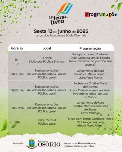 39ª FEIRA DO LIVRO DE OSÓRIO INICIA NO PRÓXIMO SÁBADO COM ATRAÇÕES MUSICAIS, PALESTRAS E SESSÕES DE AUTÓGRAFOS 16 503277804 1131042812397618 3069480012971461426 n