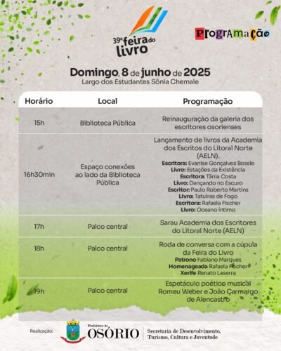 39ª FEIRA DO LIVRO DE OSÓRIO INICIA NO PRÓXIMO SÁBADO COM ATRAÇÕES MUSICAIS, PALESTRAS E SESSÕES DE AUTÓGRAFOS 2 503361516 1131042825730950 5996783873926085949 n