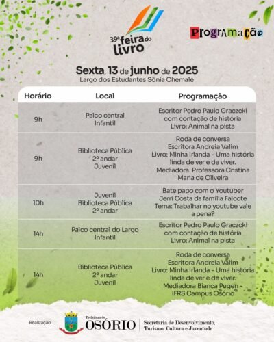 39ª FEIRA DO LIVRO DE OSÓRIO INICIA NO PRÓXIMO SÁBADO COM ATRAÇÕES MUSICAIS, PALESTRAS E SESSÕES DE AUTÓGRAFOS 15 503863237 1131042809064285 3417570572831583115 n