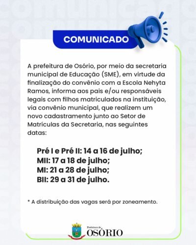 A Prefeitura de Osório finaliza convênio com a Escola Nehyta Ramos