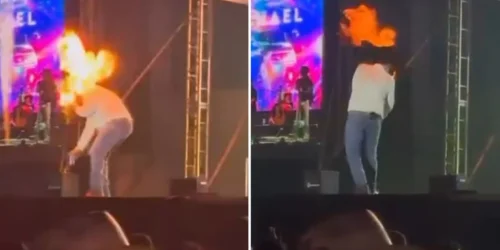 Cantor sertanejo Léo é atingido por chamas no palco e queima o rosto
