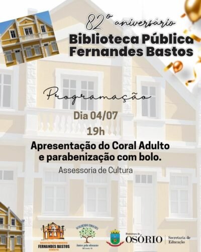 BIBLIOTECA PÚBLICA FERNANDES BASTOS FESTEJA O ANIVERSÁRIO DE 82 ANOS DE FUNDAÇÃO COM BOLO NESTA SEXTA-FEIRA