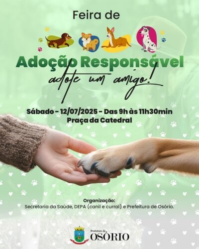 FEIRA DE ADOÇÃO DE ANIMAIS OCORRERÁ NESTE SÁBADO EM OSÓRIO