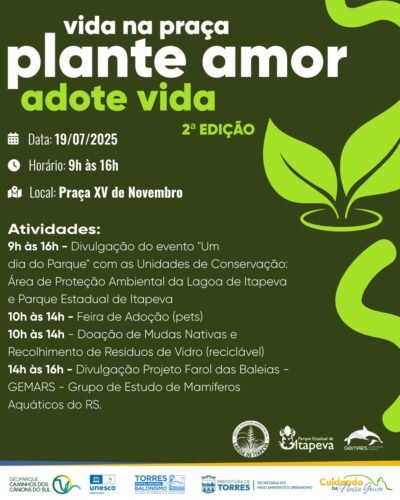 2ª edição do “Vida na Praça” promove adoção de pets, doação de mudas e conscientização ambiental em Torres