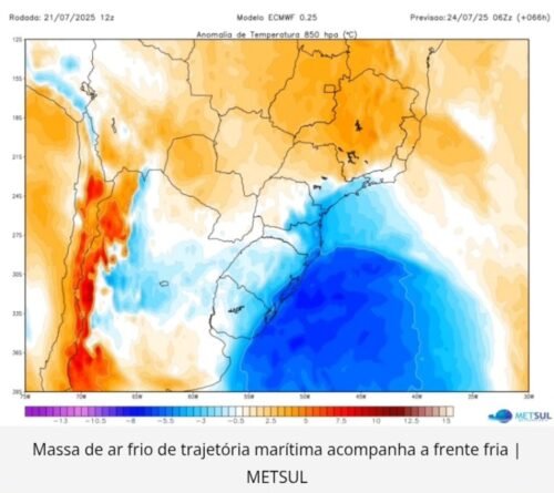 Frente fria avança e muda o tempo no Sul do Brasil a partir de Quarta-feira
