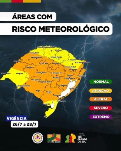 DEFESA CIVIL DO RS ATUALIZA RISCO METEOROLOGICO