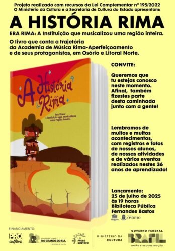 LIVRO SOBRE A ACADEMIA DE MÚSICA RIMA SERÁ LANÇADO NESTA SEXTA-FEIRA EM OSÓRIO