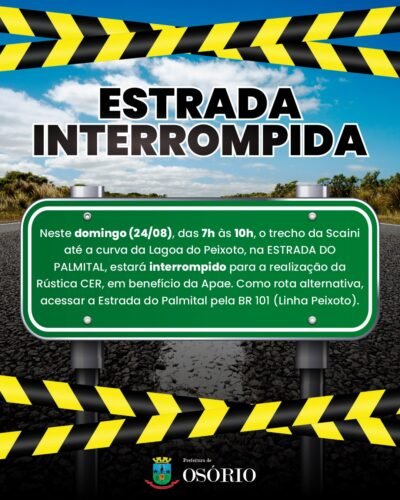 TRECHO DA ESTRADA DO PALMITAL ESTARÁ BLOQUEADO NO PRÓXIMO DOMINGO PARA REALIZAÇÃO DA RÚSTICA CER EM PROL DA APAE