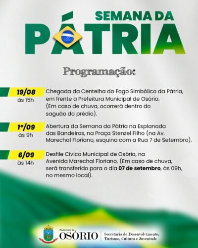 CENTELHA DO FOGO SIMBÓLICO DA PÁTRIA CHEGA AO MUNICÍPIO DE OSÓRIO NO PRÓXIMO DIA 19