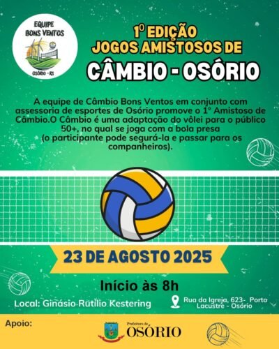 MUNICÍPIO DE OSÓRIO VAI SEDIAR 1ª EDIÇÃO DOS JOGOS AMISTOSOS DE CÂMBIO
