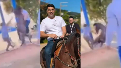 Prefeito de Itapema sofre acidente ao tentar montar para gravar vídeo: “hoje a notícia chegou a cavalo”
