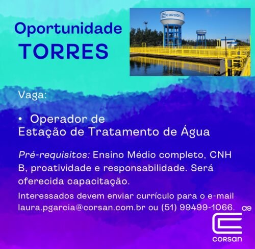 OPORTUNIDADES – CORSAN: VAGA DE TRABALHO EM TORRES