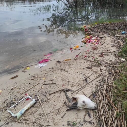 Descarte irregular de lixo e oferendas religiosas geram reclamações na Lagoa dos Barros, em Osório