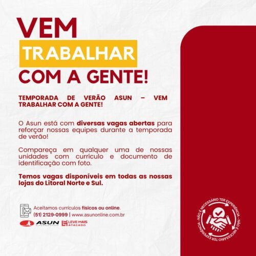Temporada de Verão ASUN - VEM TRABALHAR CONOSCO 1 467888dd d5d0 42a4 abe0 85193468a5fd