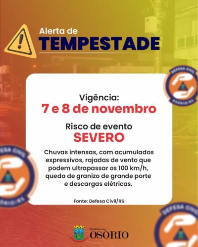 DEFESA CIVIL DO ESTADO EMITE ALERTA METEOROLÓGICO PARA O LITORAL NORTE COM VENTOS FORTES E GRANDE VOLUME DE CHUVA